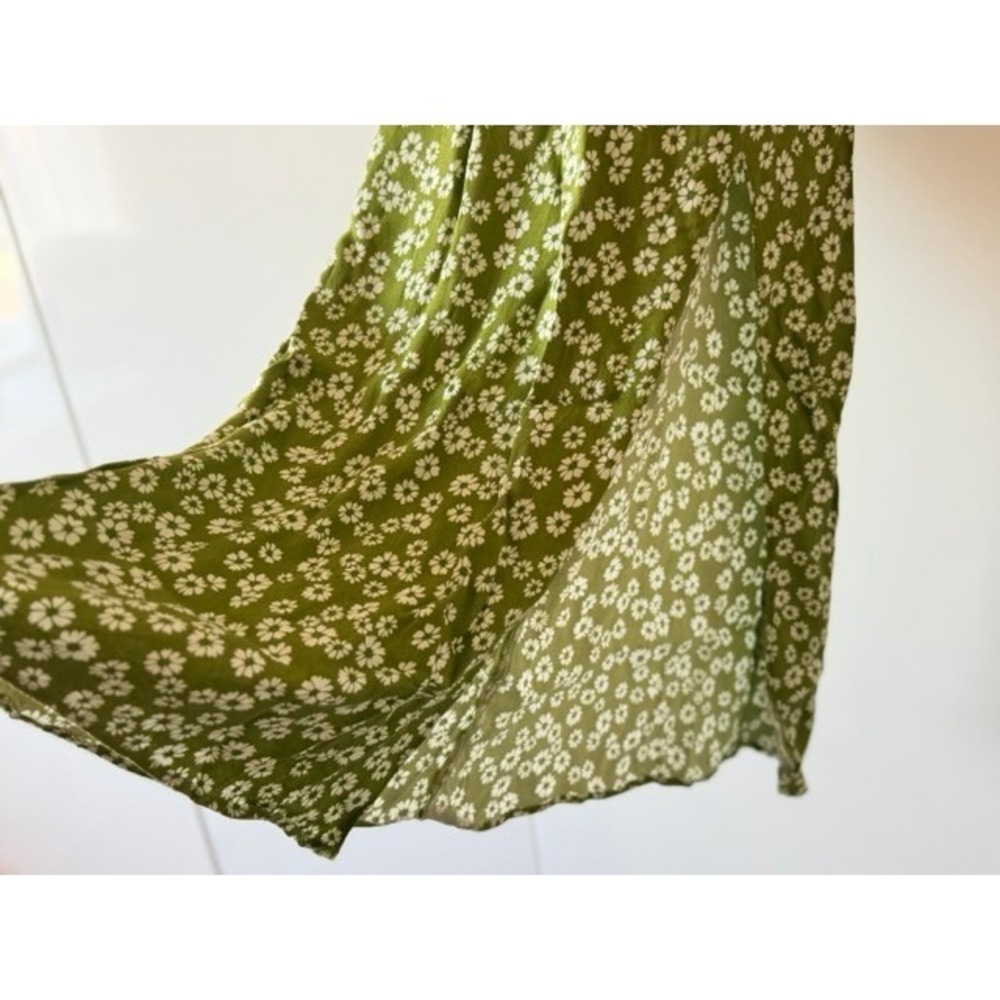 Reformation Olive Green Daisy Floral Slip Midi Dress Side Slit Size 0 - Picture 5 of 8